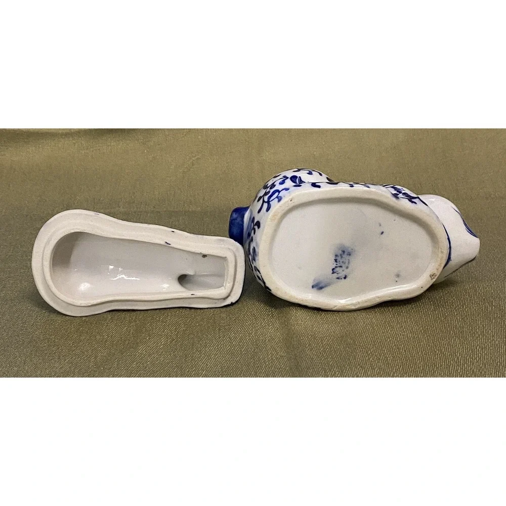 VNTG Delft Blue & White Bunny Trinket Candy Creamer Box Ceramic Easter Decor